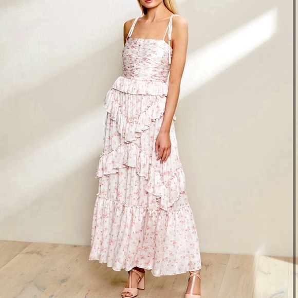 NWT Antonio Melani Dress Size 16 Maxi Tiered Floral Cottagecore Pink Prairie XL